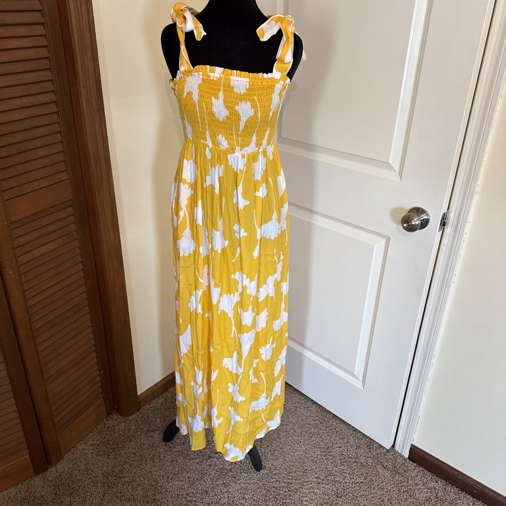 Diane Von Furstenberg Dress Smocked Yellow Midi Sundress Size‎ XS Beach Resort